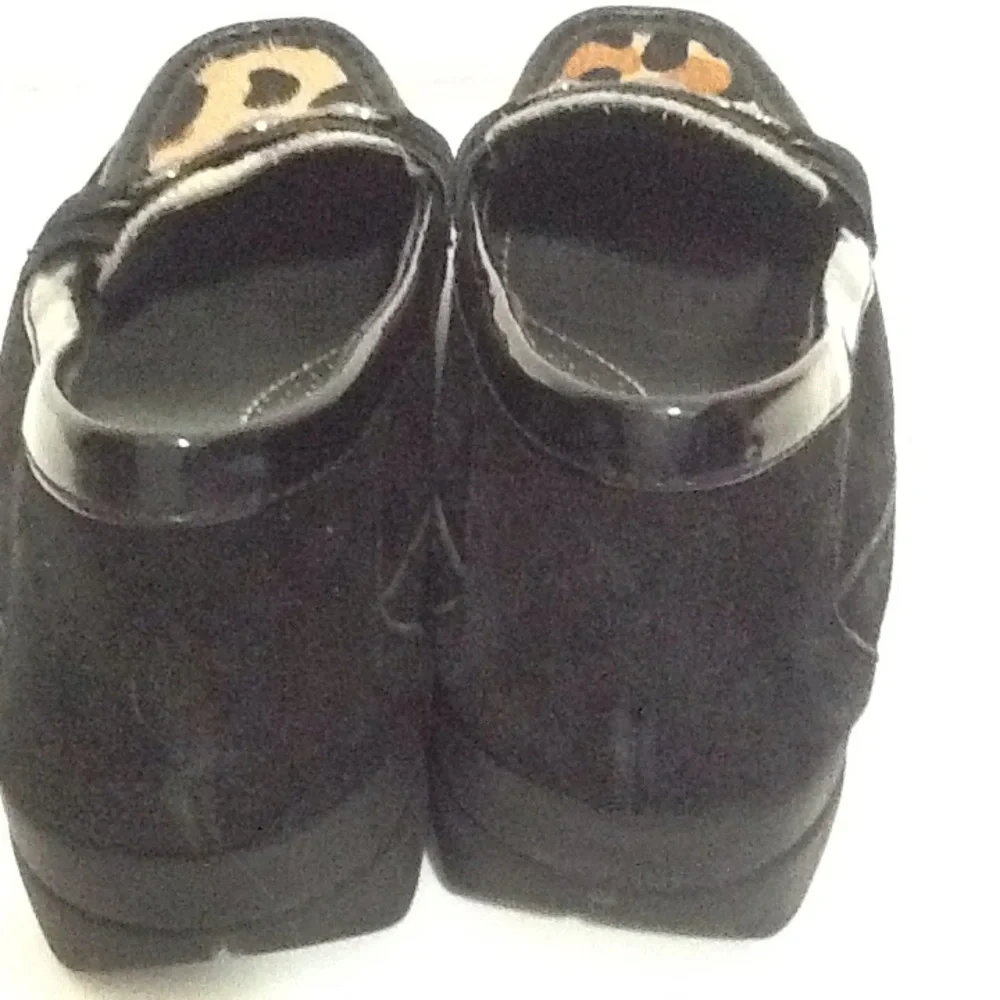 Anne Klein Black Leopard Cheetah Print Calf Hair Buckle Loafer Shoe Flat‎ Sz 7.5